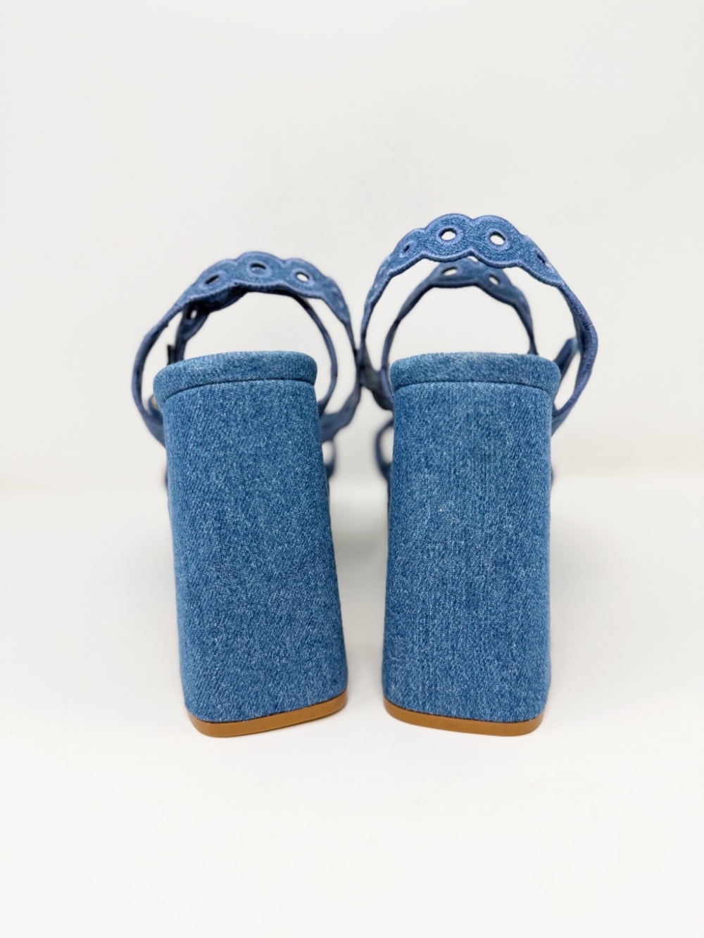 New Larroude Dolly Broderie Sandal In Blue Stoned Denim Sz 9.5 - Picture 5 of 12